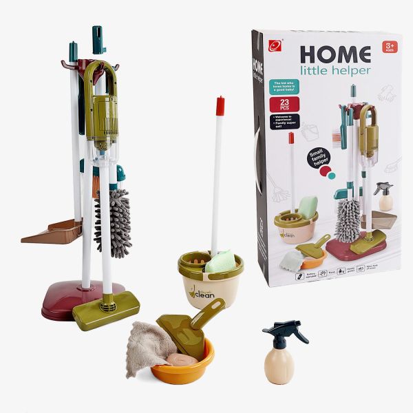 Дитячий Набір для прибирання (667-58) 23 елементи, пилосос на батарейках, відро, совок, ганчірка з мікрофібри, пульверизатор, щітка, швабра
