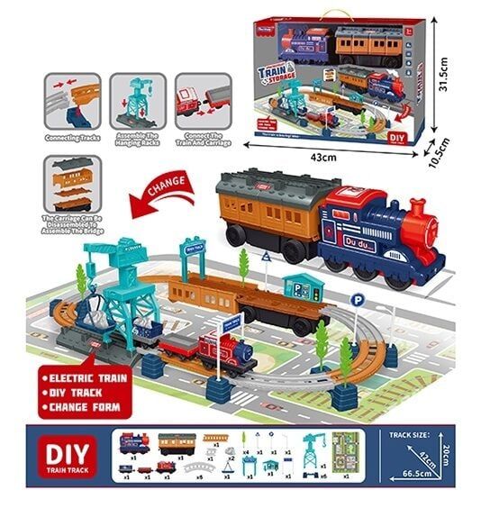 Залізниця 128-38 (18/2) локомотив, розкладний вагон, вантажний потяг з автоматичним рухом, аксесуари, наліпки, в коробці