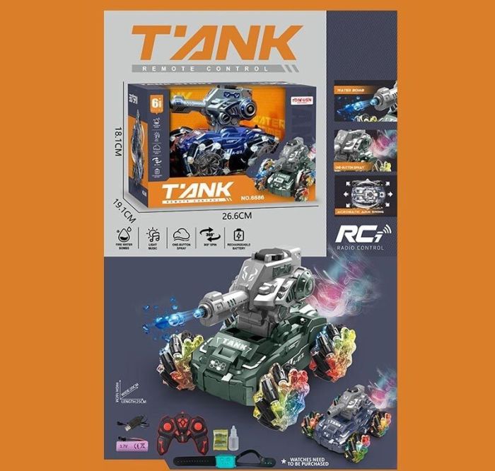 Танк на радіокеруванні 6685 (24) світло, мелодії, стріляє орбізами, парогенератор, оберт. на 360°, браслет/пульт, акум. 3.7V, пульт 2.4GHz, в коробці