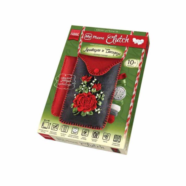 Комплект для творчості "My Phone Clutch" MPCL-01-01…05 чохли з вишивкою стрічками Троянда