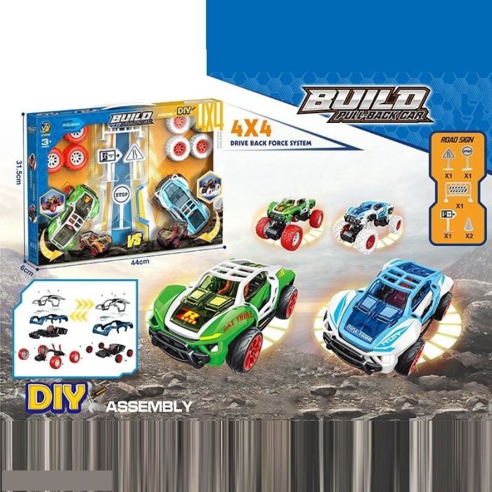 Машинки-конструктори 65274 (24/2) 2 машинки, інерція, 2 набори коліс, гумові шини, інструменти, в коробці