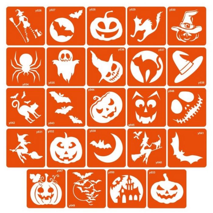 Набір трафаретів для біо-тату "Хеловін" halloween-simple 6 x 6 см 24 шт