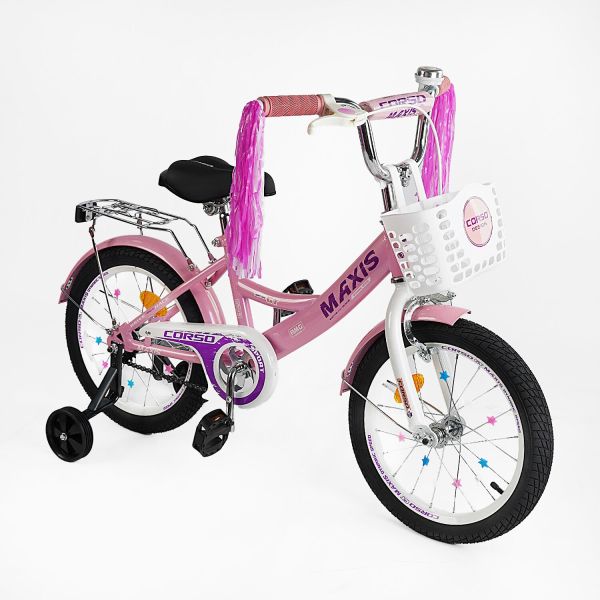 Велосипед 16" дюймів 2-х колісний "CORSO" MAXIS CL-16647 (1) кошик, ручне гальмо, дзвіночок, сидіння з ручкою, дод. колеса, ЗІБРАНИЙ НА 75%, в коробці