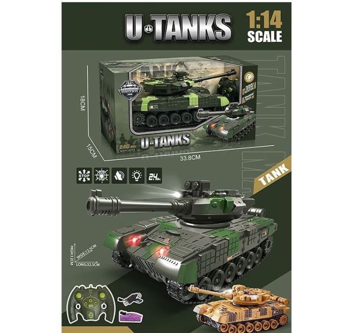 Танк на радіокеруванні 799 D-10 (24) 2 кольори, гусеничний хід, підсвічування, звук, масштаб 1:14, акум. 3,7 V, пульт 2,4 G, в коробці