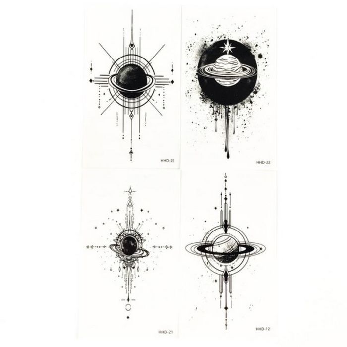 Набір тимчасових тату "Космос" black-tattoo-mini-set-space із 4 чорних по 9,5 х 5,5 см             