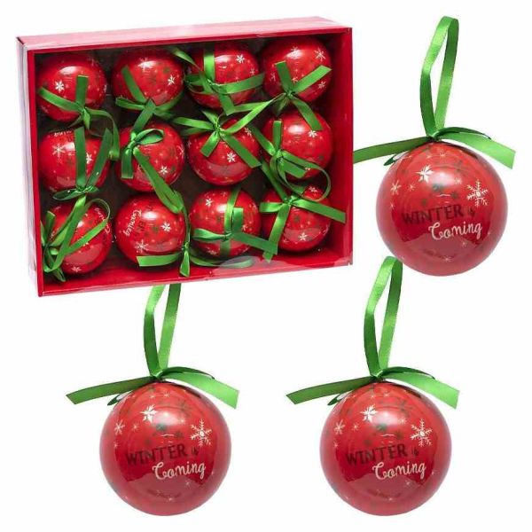 Ялинкові кульки "Winter is Coming" 75-276С червоний, пластик 12 штук 7 см 