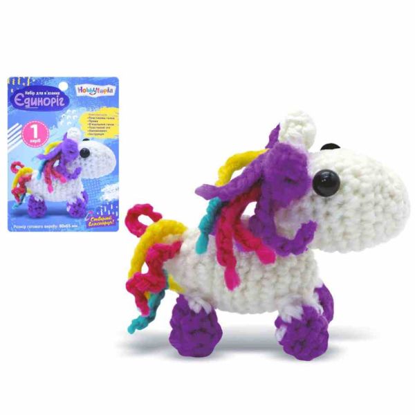 Дитячий набір для в'язання "Єдиноріг" M5864UA 80-65 мм, пластикова голка, пряжа