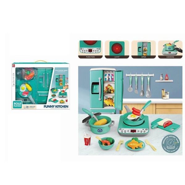 Дитячий Набір техніки (RJ 5810 B) плита підсвічується, звукові ефекти, таймер, холодильник, рухомі дверцята, посуд, муляжі харчових продуктів