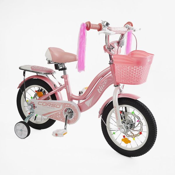 Дитячий двоколісний Велосипед Corso Nice 14 дюймів (NC-14362) дод. колеса, дзвінок, пляшечка, кошик