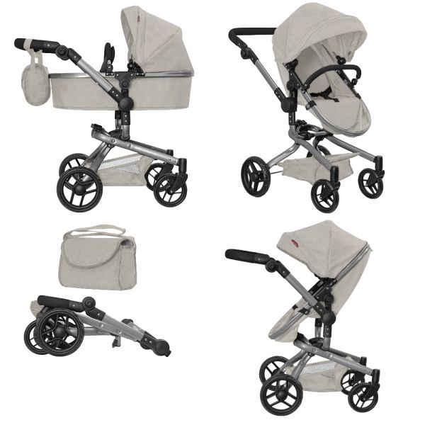 Коляска для ляльки 2в1 CARRELLO FORTUNA 9695 LIGHT GREY з сумкою
