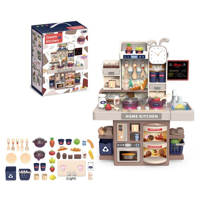 Дитяча Кухня (42T-2) висота 41,8 см: плита, мийка вода (механіч), що ллється, пара, світло, посуд, продукти