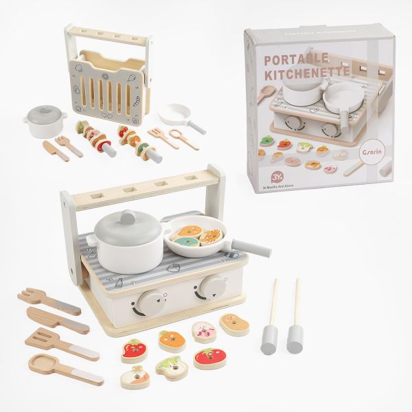 Плита дерев`яна С 65831 (16) гриль, каструля, пательня, кухонне приладдя, продукти, в коробці