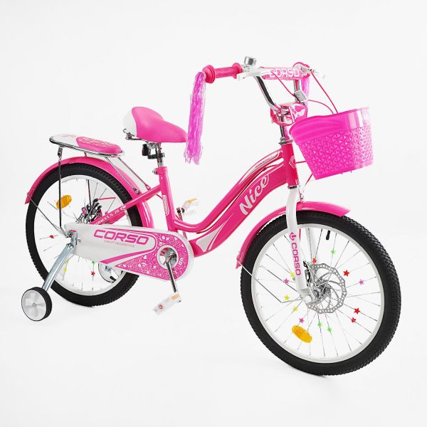 Дитячий Велосипед двоколісний "Corso Nice" 20 дюймів (NC-20383) дод. колеса, дзвінок, пляшечка, кошик