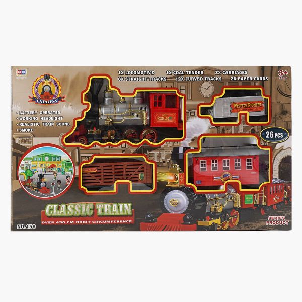 Залізниця 158 (6) 26 елементів, підсвічування, звук, парогенератор, довжина рейок 450см, 3 вагони, в коробці