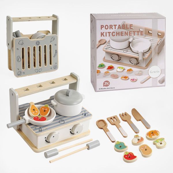 Дитяча Плита C 61661 (16) гриль, каструля, пательня, кухонне приладдя, продукти, у коробці