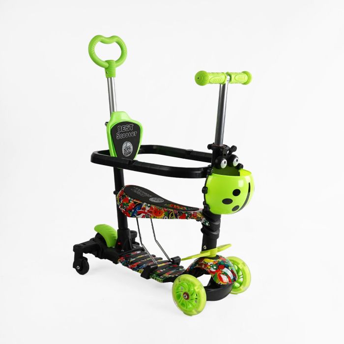 Самокат 5в1 LS-76235 (1) Best Scooter, з ДОП. КОЛІСАМИ, захисний бампер, PU колеса зі світлом, в коробці