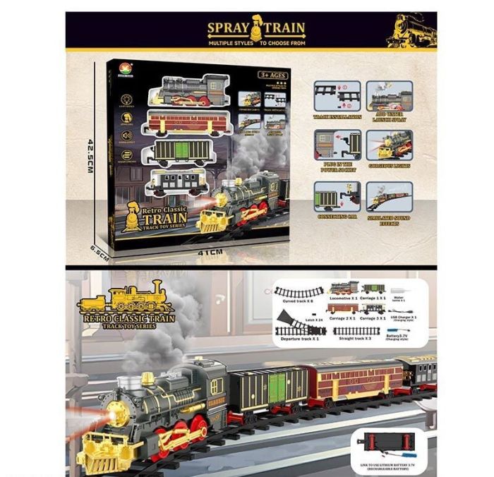 Залізниця 699-28 A (12) світлові та звукові ефекти, акумулятор 3.7 V, USB кабель, парогенерація, автоматичний принцип роботи, в коробці