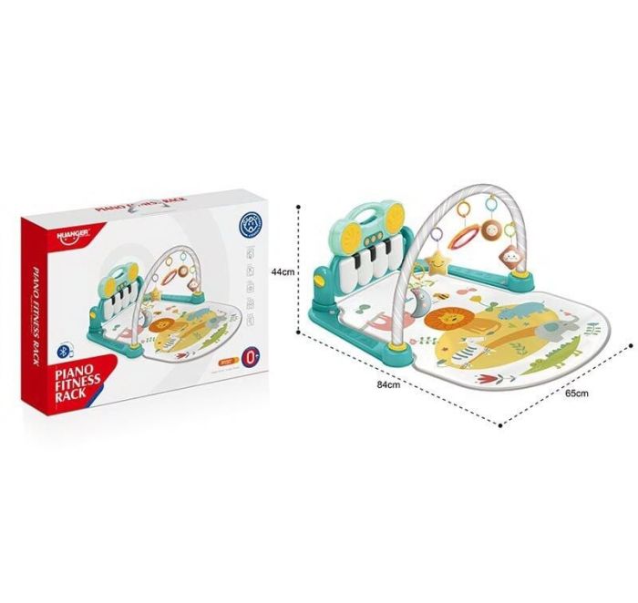 Дитячий Килимок (HE 0635) знімна панель, пискавки, підсвічування, Bluetooth, мелодії, 5 підвісок, люстерко, режими гучності, в коробці