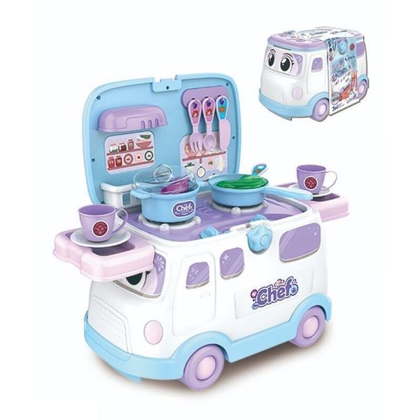 Дитяча “Кухня на колесах” (661-541) - 16 предметів, набір столових  приборів, посуд, овочі, в боксі