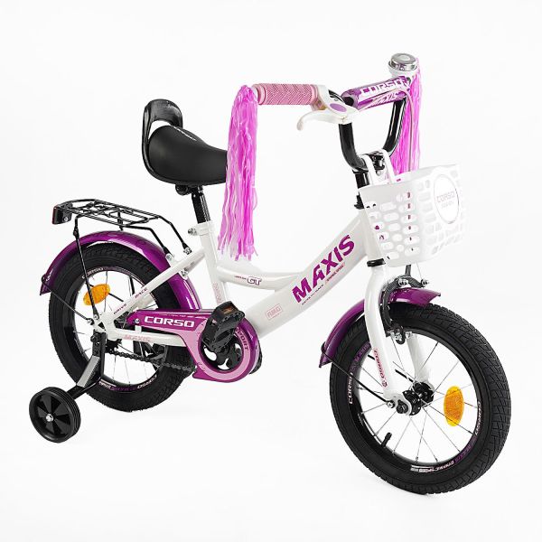 Велосипед 14" дюймів 2-х колісний "CORSO" MAXIS CL-14187 (1) ручне гальмо, дзвіночок, сидіння з ручкою, додаткові колеса
