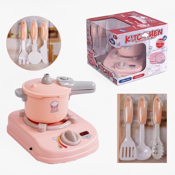 Дитячий Набір посуду 096-10 Штрихкод=00209 (24/2) 8 елементів, електрична плита, звук, підсвічування, парогенератор, озвучування китайською мовою, в коробці