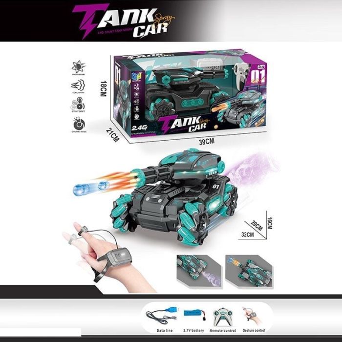 Танк на радіокеруванні DH 666-20 B світло, звук, стріляє орбізами, парогенератор, оберти на 360°, браслет/пульт 2.4GHz, акум. 3.7V, в коробці