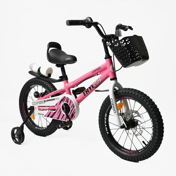 Дитячий двохколісний Велосипед 16дюймів CORSO "TAYGER" (TG-21476) алюмінієва рама, дискові гальма, дод. колеса, дзвоник, бутилочка