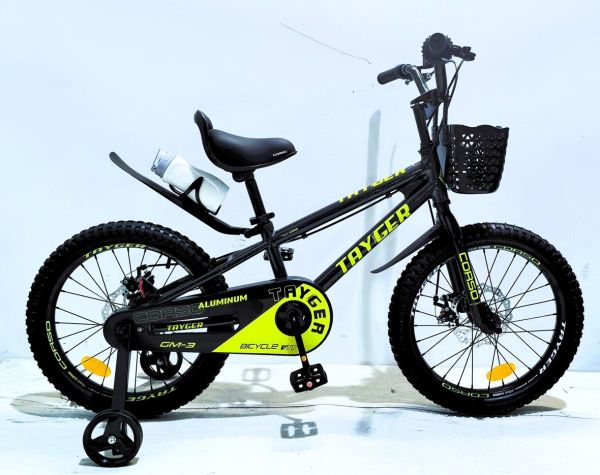 Дитячий двохколісний Велосипед 18 дюймів CORSO "TAYGER" (TG-36130) алюмінієва рама, дискові гальма, дод. колеса, дзвоник, бутилочка