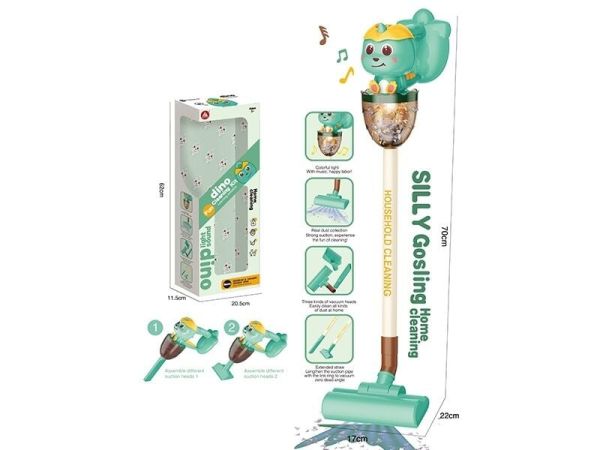 Дитячий Пилосос HJ 199 A (12) “Динозаврик”, 3 насадки, підсвічування, мелодія, від батарейок, в коробці