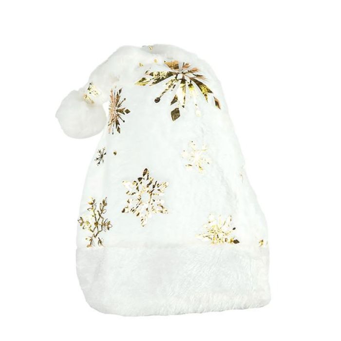 Новорічна шапка Святого Миколая 6241-22(Gold-2) білий, золоті сніжинки