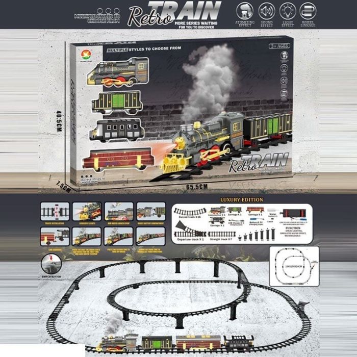 Залізниця 699-96 A (10) акумулятор 3.7 V, локомотив, 3 вагони, звуки, підсвічування, парогенератор, в коробці