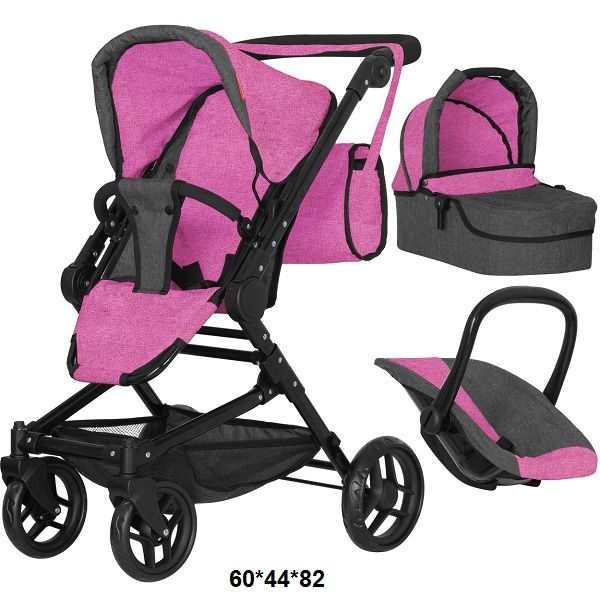 Коляска для ляльки 3в1 CARRELLO MAGIA 9636 ROSE RED з сумкою