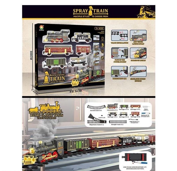 Залізниця 699-34 A (12) акумулятор 3.7 V, локомотив, 5 вагонів, звуки, підсвічування, парогенератор, в коробці