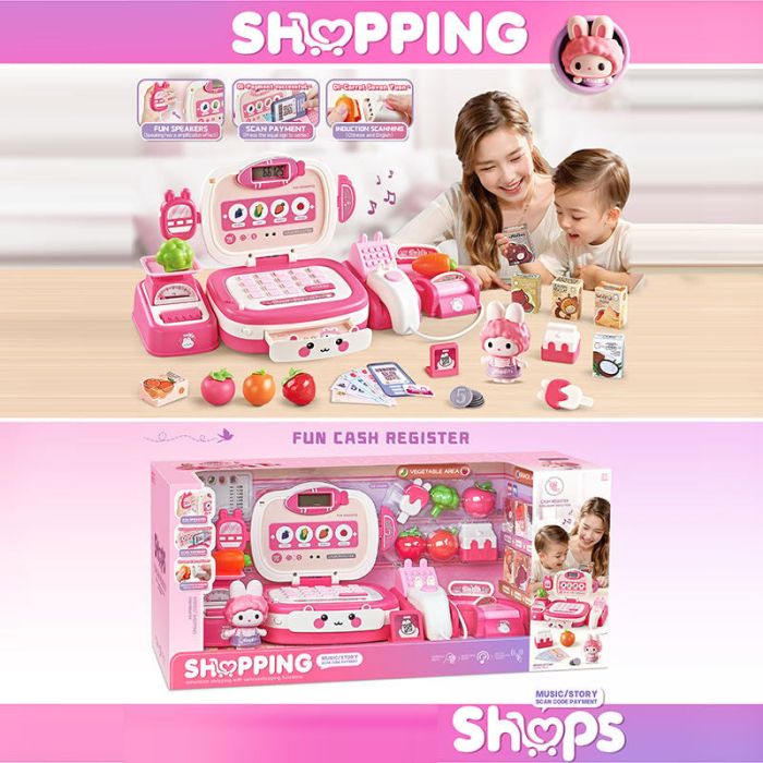 Касовий апарат 6705 (12) озвучення англійською мовою, звук, підсвічування, музика, історії, калькулятор, ваги, сканер, продукти, гроші, в коробці