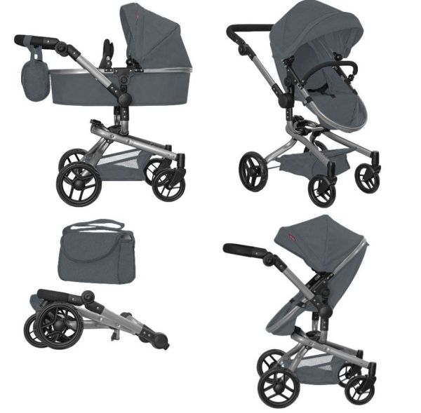 Коляска для ляльки 2в1 CARRELLO FORTUNA 9695 GREY з сумкою