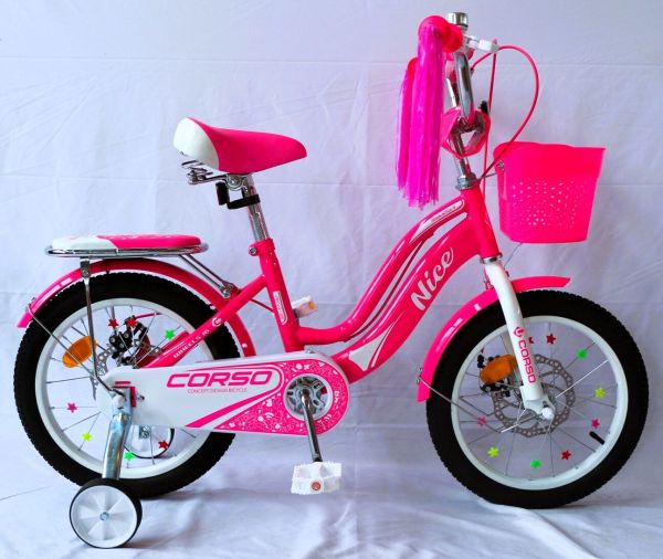 Дитячий двоколісний Велосипед Corso Nice 16 дюймів (NC-16388) дод. колеса, дзвінок, пляшечка, кошик