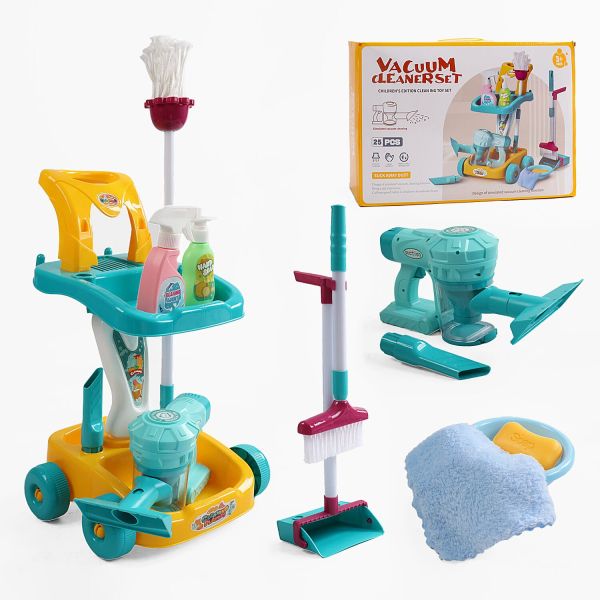 Дитячий Набір для прибирання (688-9)пилосос на батарейках, мило, щітка, пляшечки для миючих засобів, візок