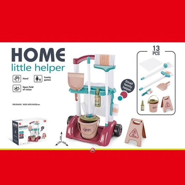 Дитячий Набір для прибирання (667-52) 13 елементів, візок на колесах