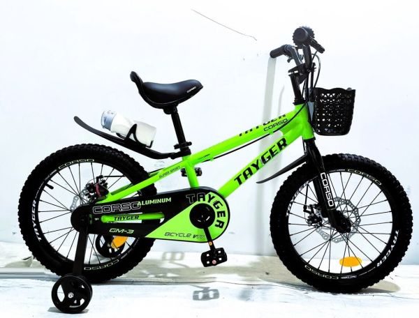 Дитячий двохколісний Велосипед 18 дюймів CORSO "TAYGER" (TG-94300) алюмінієва рама, дискові гальма, дод. колеса, дзвоник, бутилочка