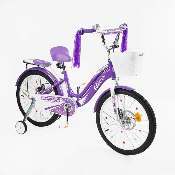 Дитячий Двоколісний велосипед "Corso Nice" 20 дюймів (NC-20105) дод. колеса, дзвінок, пляшечка, кошик