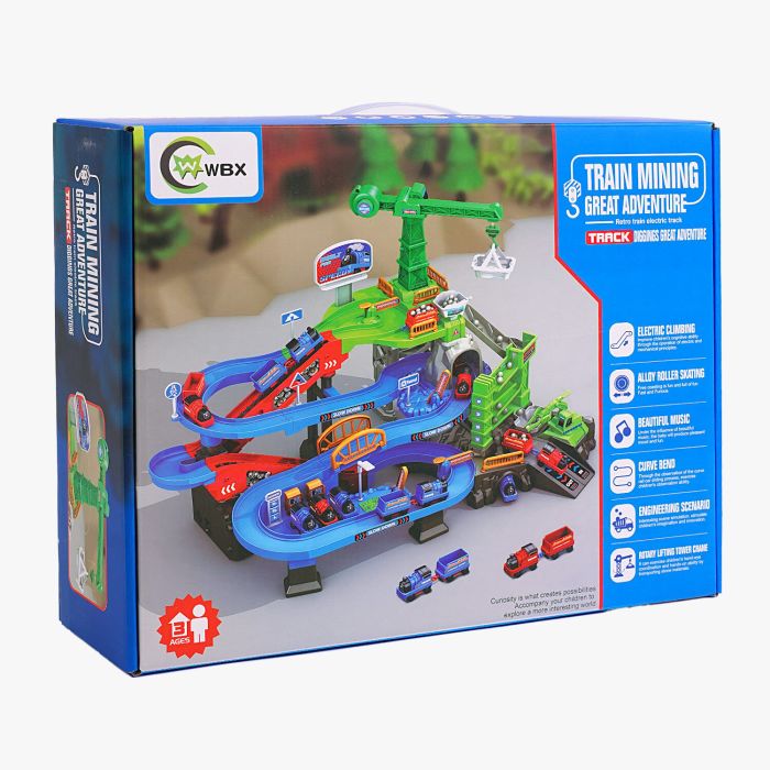 Трек 668-26 (12) “Копальня”, 2 потяги-вагонетки, підіймальний кран, автоматичний підіймач, музика, підсвічування, наліпки, інструкція, в коробці