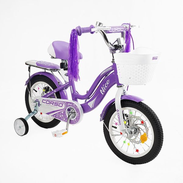 Дитячий двоколісний Велосипед Corso Nice 14 дюймів (NC-14021) дод. колеса, дзвінок, пляшечка, кошик