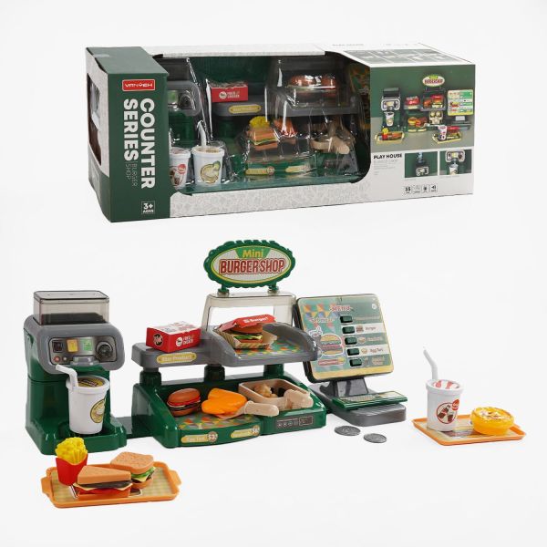 Магазин MW 2281 (16) 35 аксесуарів, меню з англійським озвученням, 2 вітрини зі смаколиками, фритюрниця, автомат для подачі напоїв, монети, в коробці