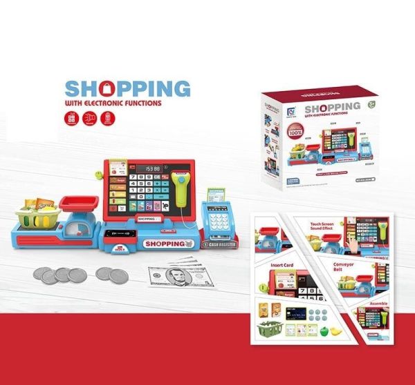 Касовий апарат 818-393 M (20) звуки, підсвічування, калькулятор, висувна шухлядка, муляжі продуктів і грошей, в коробці