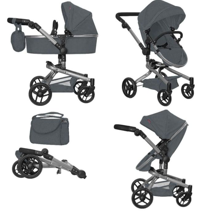 Коляска для ляльки 2в1 CARRELLO FORTUNA 9695 GREY з сумкою