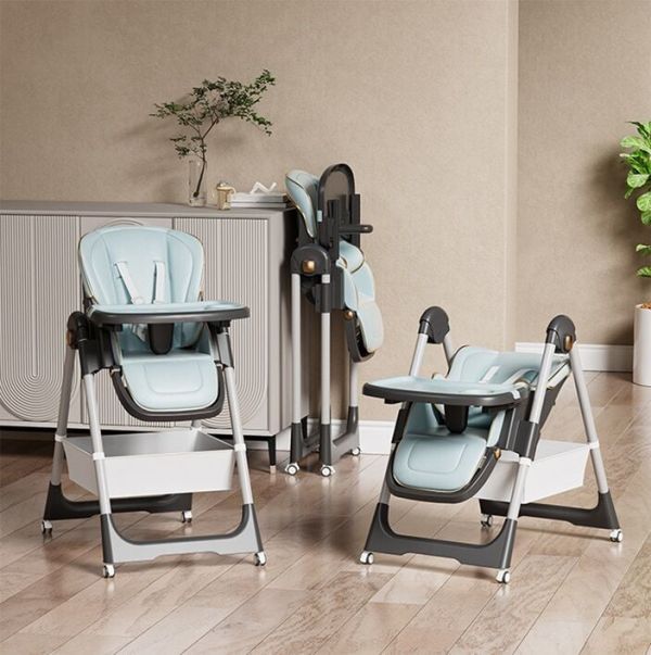 Дитячий Стільчик для годування Toti (S-94066) м'який чохол PU, 4 колеса, з'ємний столик, кошик