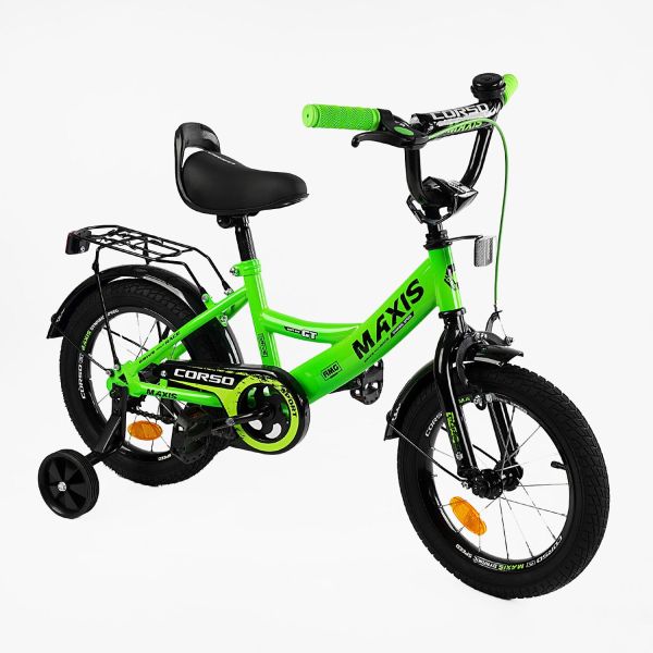 Велосипед 14" дюймів 2-х колісний "CORSO" MAXIS CL-14125 (1) ручне гальмо, дзвіночок, сидіння з ручкою, додаткові колеса, ЗІБРАНИЙ НА 75%, в коробці