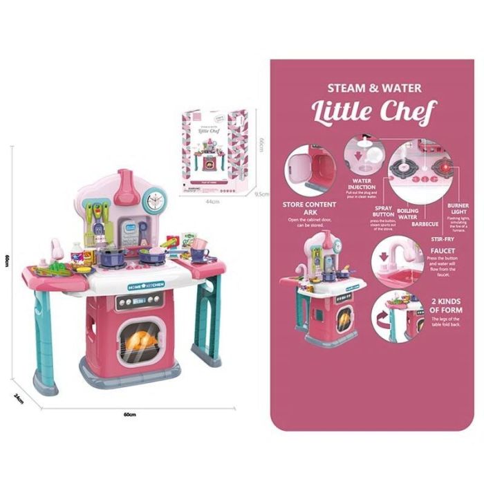 Дитяча Кухня 661-516 (6) висота 60 см, 42 елементи, світло, звук, парогенератор, помпова подача води, прибори, пательня, каструля, продукти, в коробці