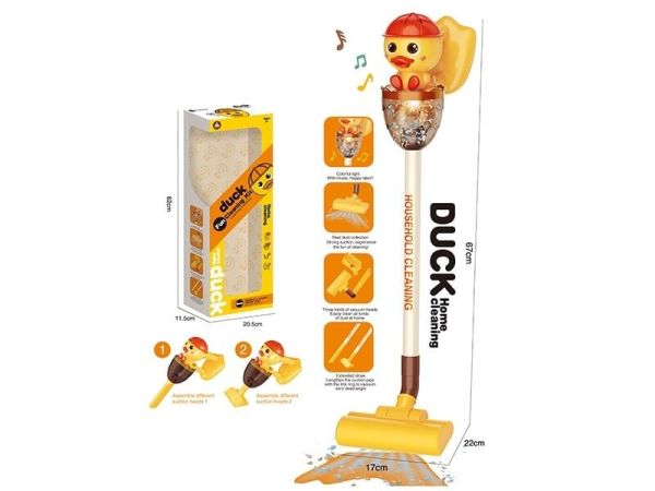 Дитячий Пилосос HJ 199 C (12) “Каченя”, 3 насадки, підсвічування, мелодія, від батарейок, в коробці