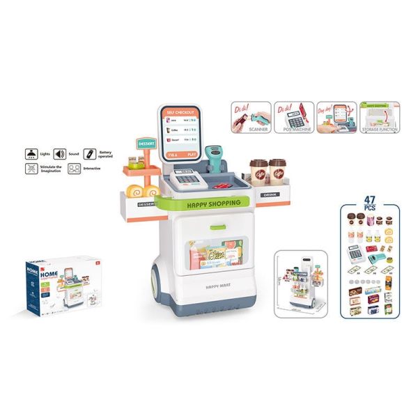 Магазин 668-121 (12) 47 елементів, звук, підсвічування, сканер, продукти, купюри, монети, на батарейках, в коробці
